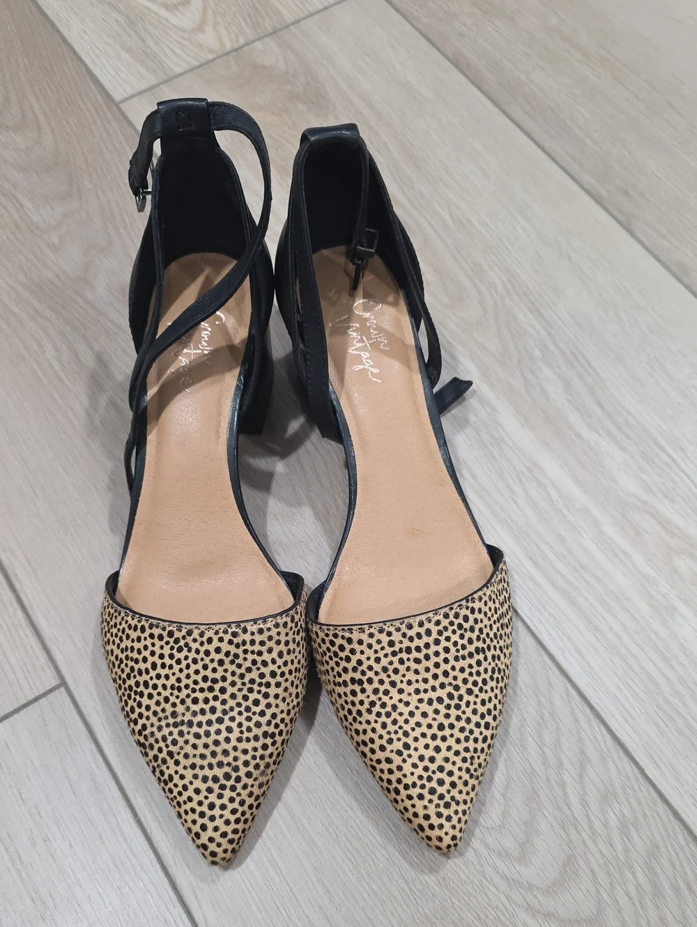 Pointed Toe D'Orsay Block Heel Shoes in Black and Leopard